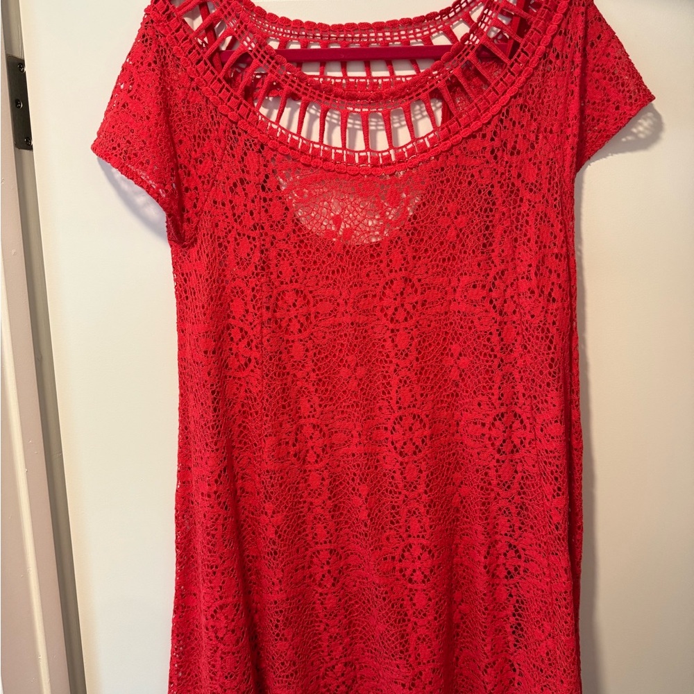 Boho Red-Orange Crochet Dress - size M